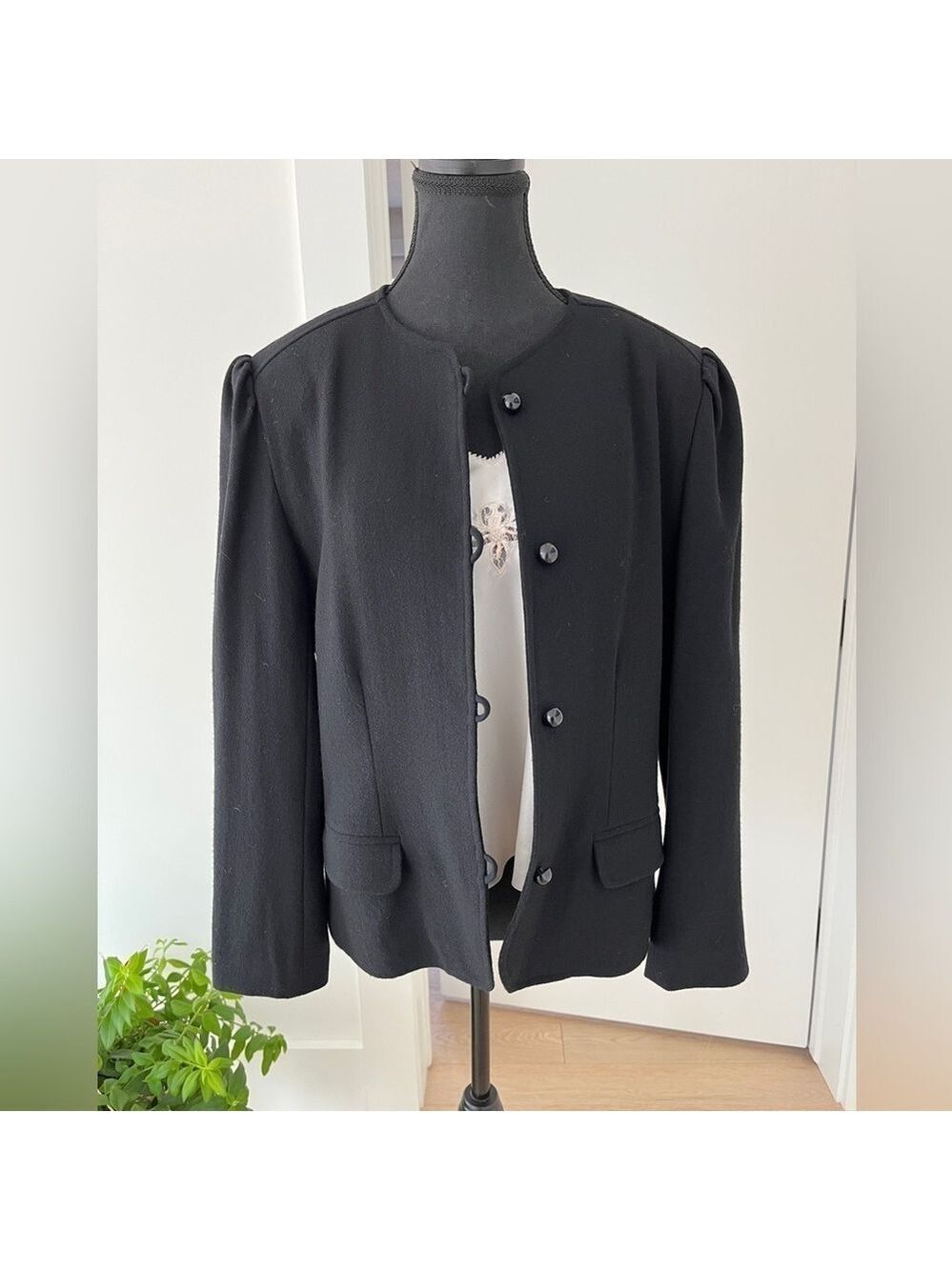 ROUIE Vintage Black Lined Lightweight Wool Blazer  Business Minimalist 80's 90's